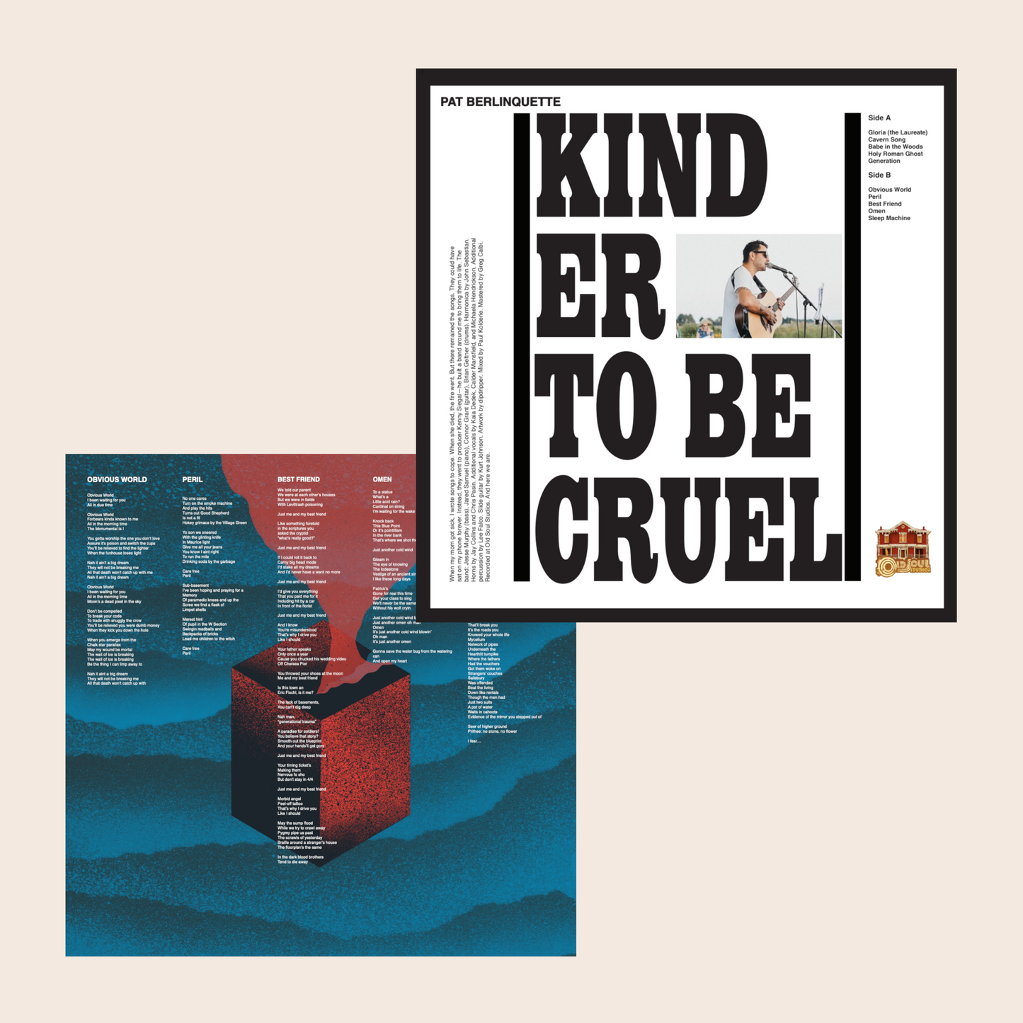 KINDER TO BE CRUEL LP *Limited Edition translucent ice blue vinyl* — Pat Berlinquette